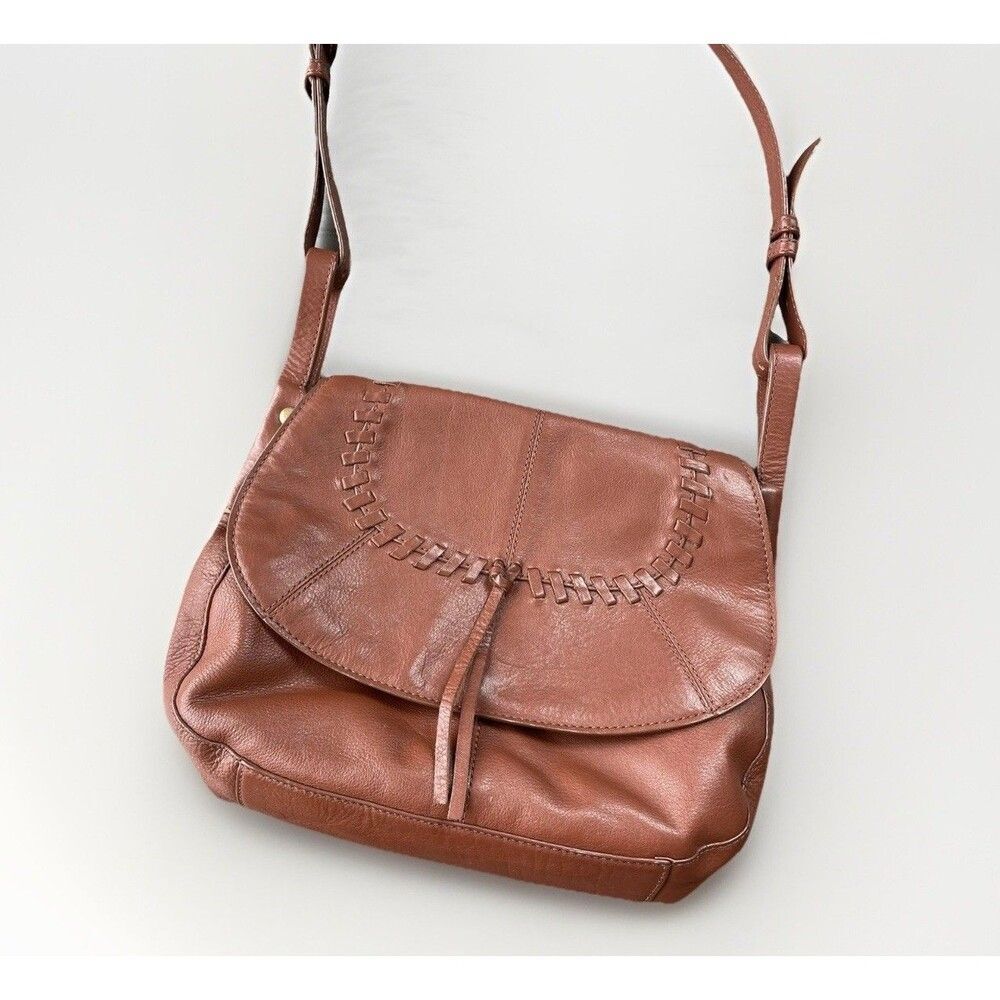 Lucky Brand Brown Leather Purse Bag Woven Braided Flap Boho Western